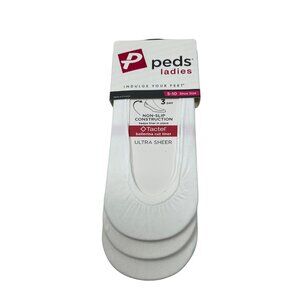 Peds Ladies Ballerina Cut Liner Socks Size 5-10 White 3-Pair Ultra Sheer Non-Sli